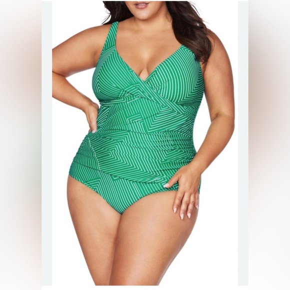 Artesands Linear Perspective Delacroix Swimsuit Miraclesuit size 14 NWT - Picture 1 of 3